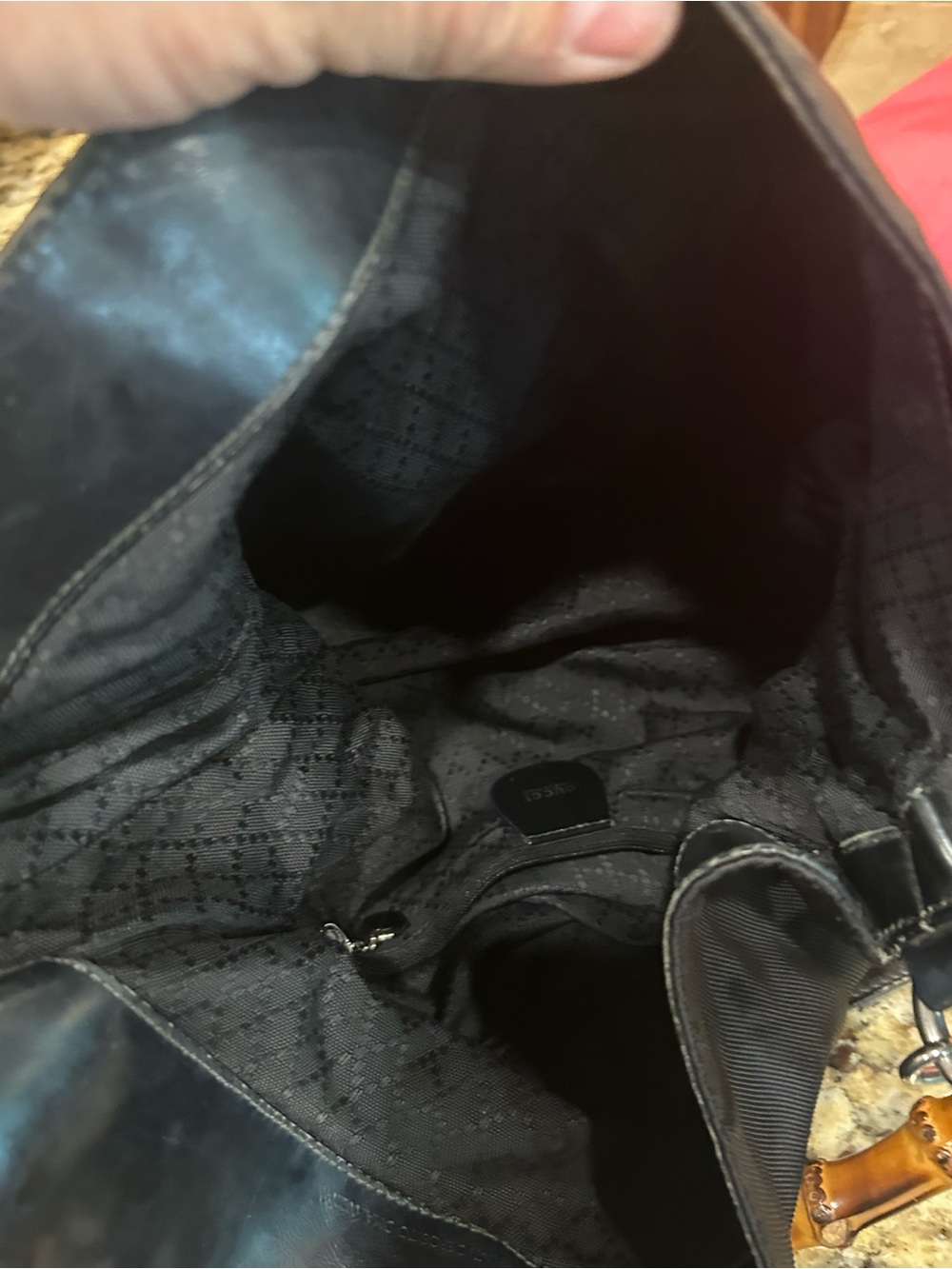 Gucci Two-Way Hobo Bag w/ Bamboo Handle  Black Nylon and Leather Trim coa - Picture 5 of 10